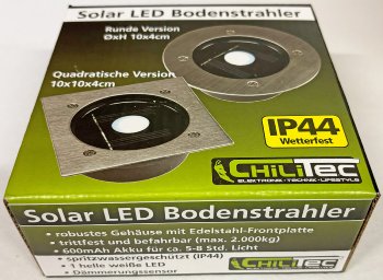 Solar LED Bodenstrahler "CTB-E", eckig - BxHxT 10x10x4cm, IP44, Edelstahl-Front
