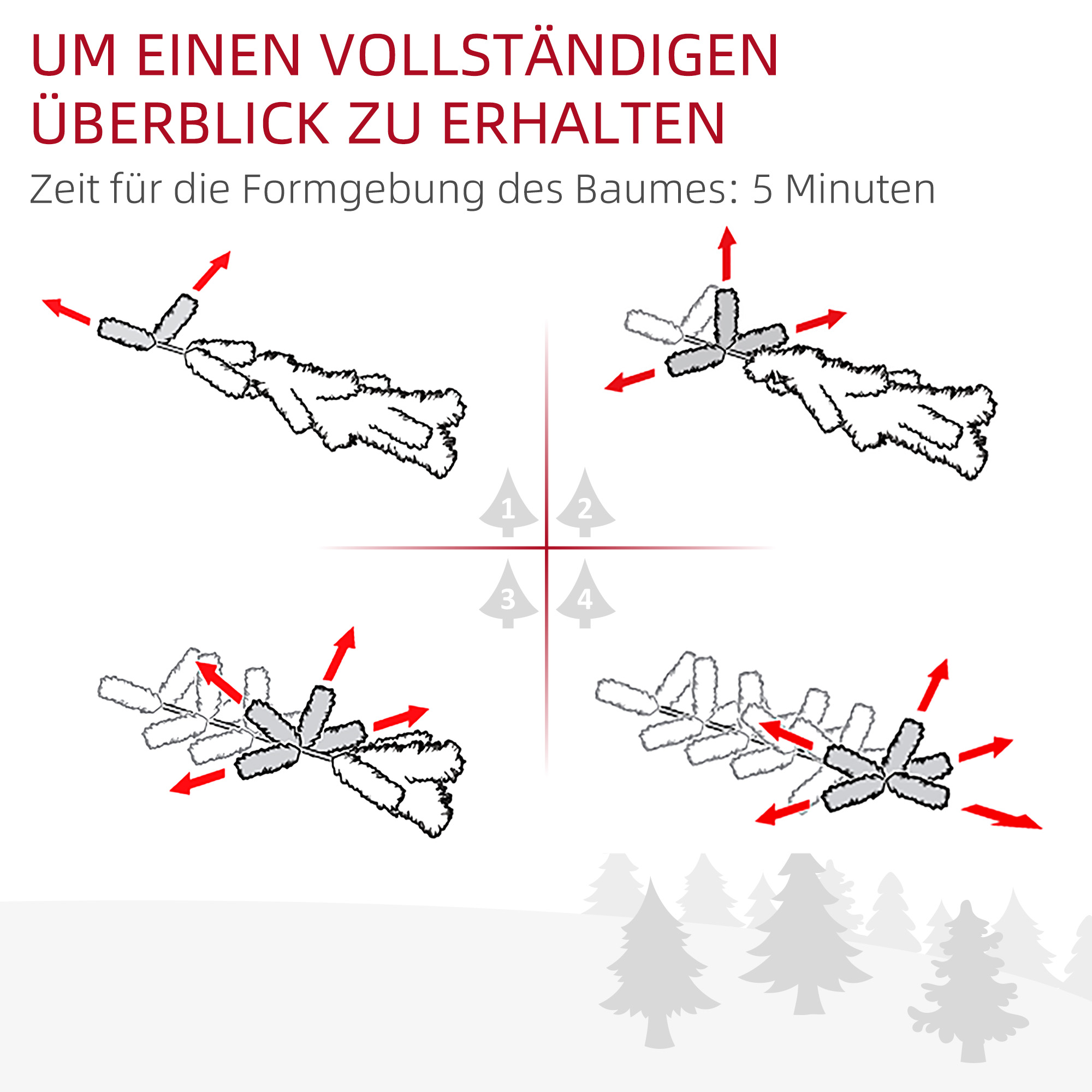 Weihnachtsbaum mit LED-Beleuchtung, 60 cm, Tannenzapfen und rote Beeren, inkl, Ständer, Grün/Weiß