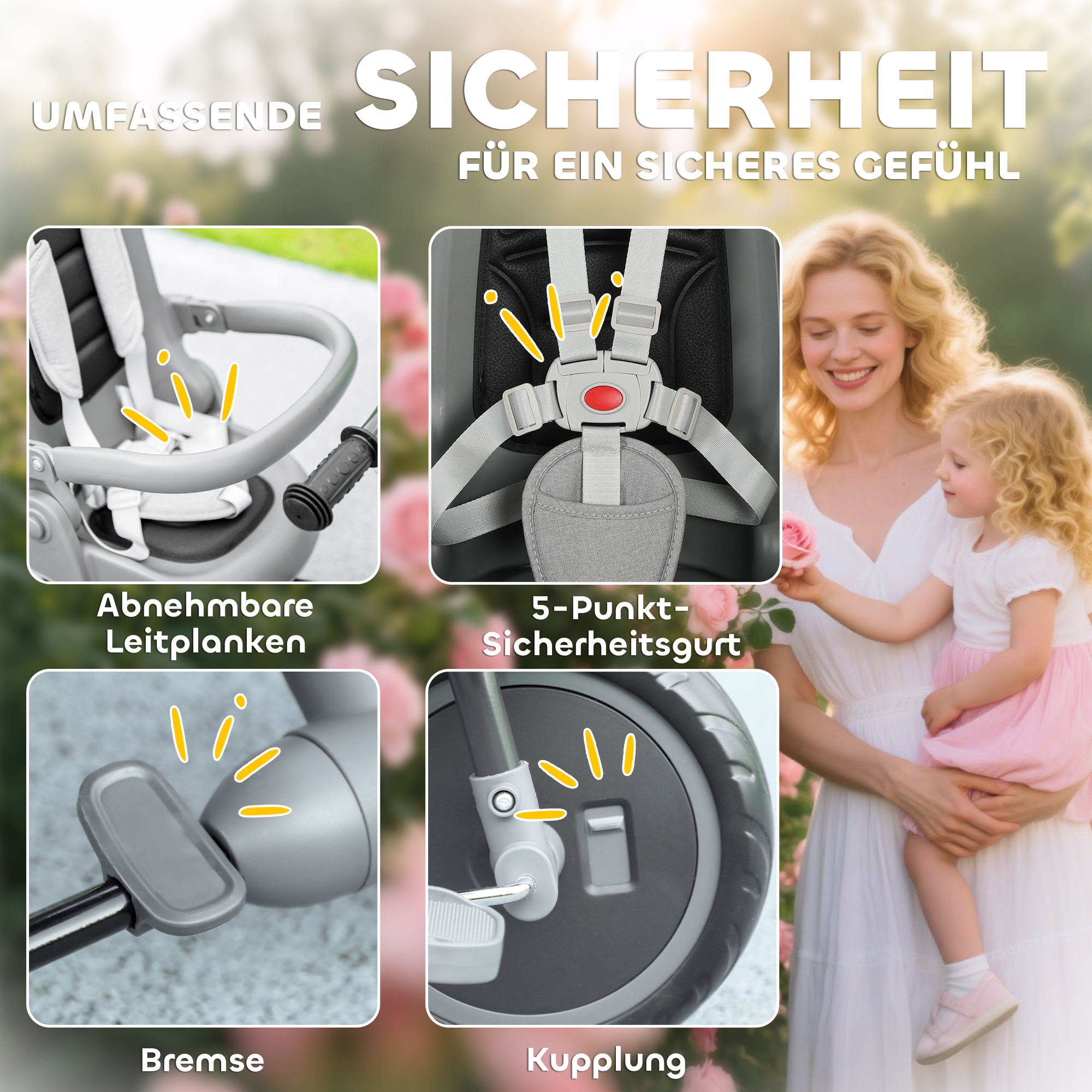 Kinderdreirad, 6-in-1 Buggy für Kleinkinder, mit Schiebegriff, verstellbarer Sitz, faltbares Design, Sicherheitsnetz, Grau