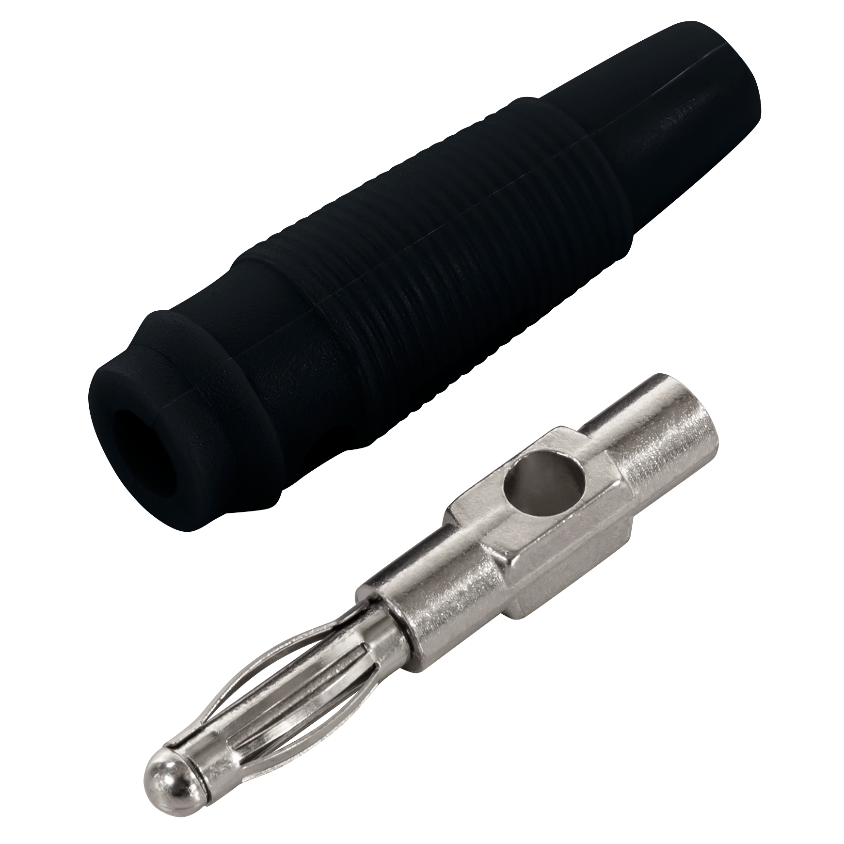 Bananen-Stecker McPower, 4 mm, Querloch, Druckfeder, schwarz