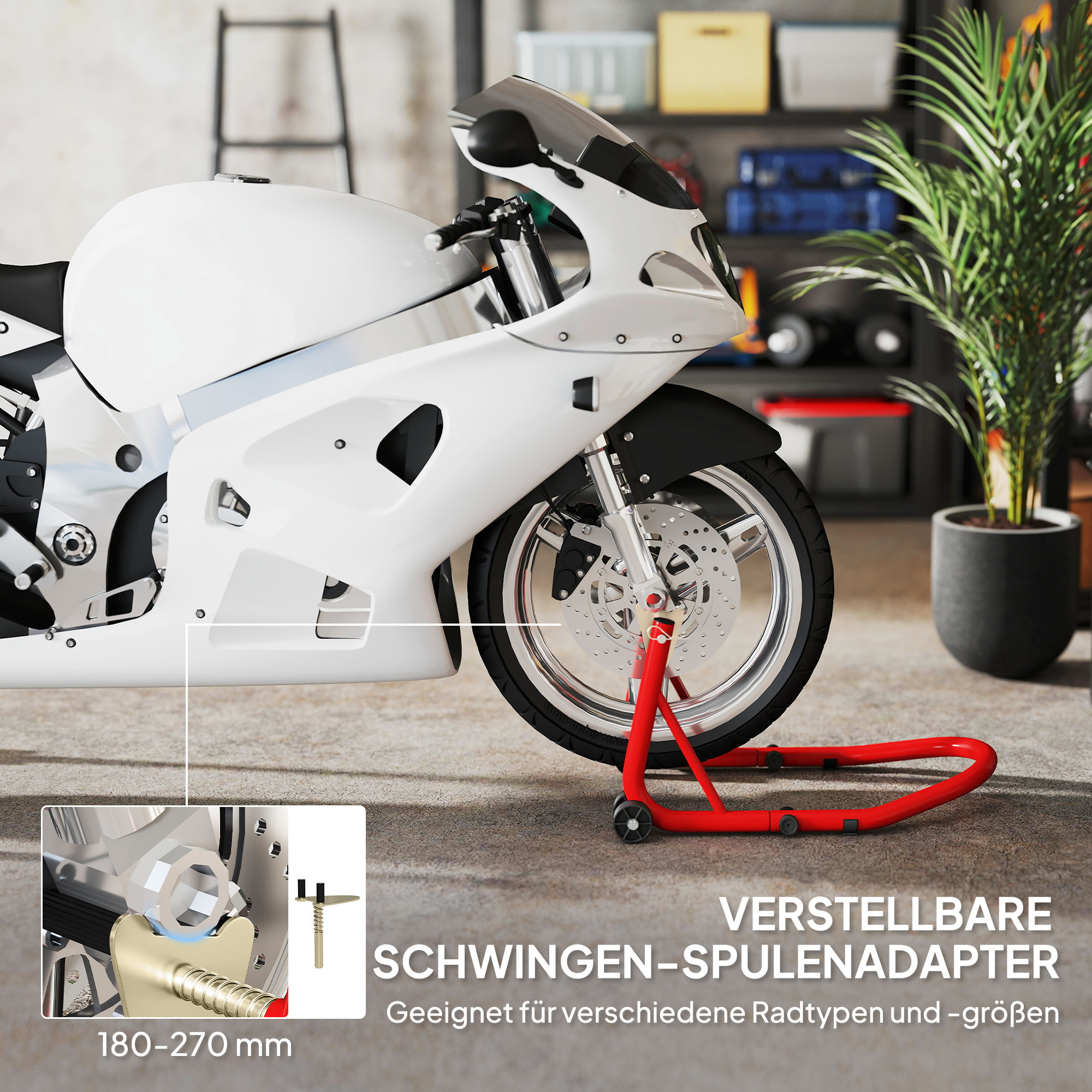 Motorradständer Set vorne/hinten Montageständer Motorradheber bis 544 kg Stahl Rot