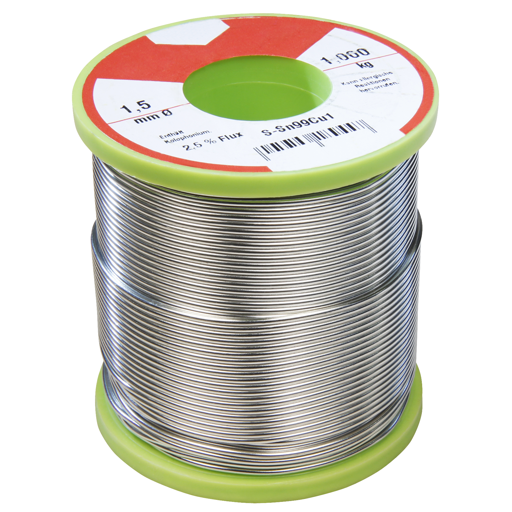 Lötzinn auf Rolle, 1,5mm, 1.000g, bleifrei! (99%Sn 1%Cu 2,5%Sb)