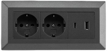 2-fach Steckdosenblock, USB-A+C, anthraz - 250V~/ 16A, Aufbaumontage, USB 3,1A, PD
