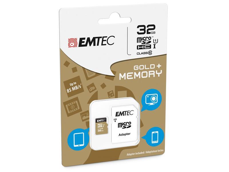 MicroSDHC 32GB EMTEC +Adapter CL10 EliteGold UHS-I 85MB/s Blister