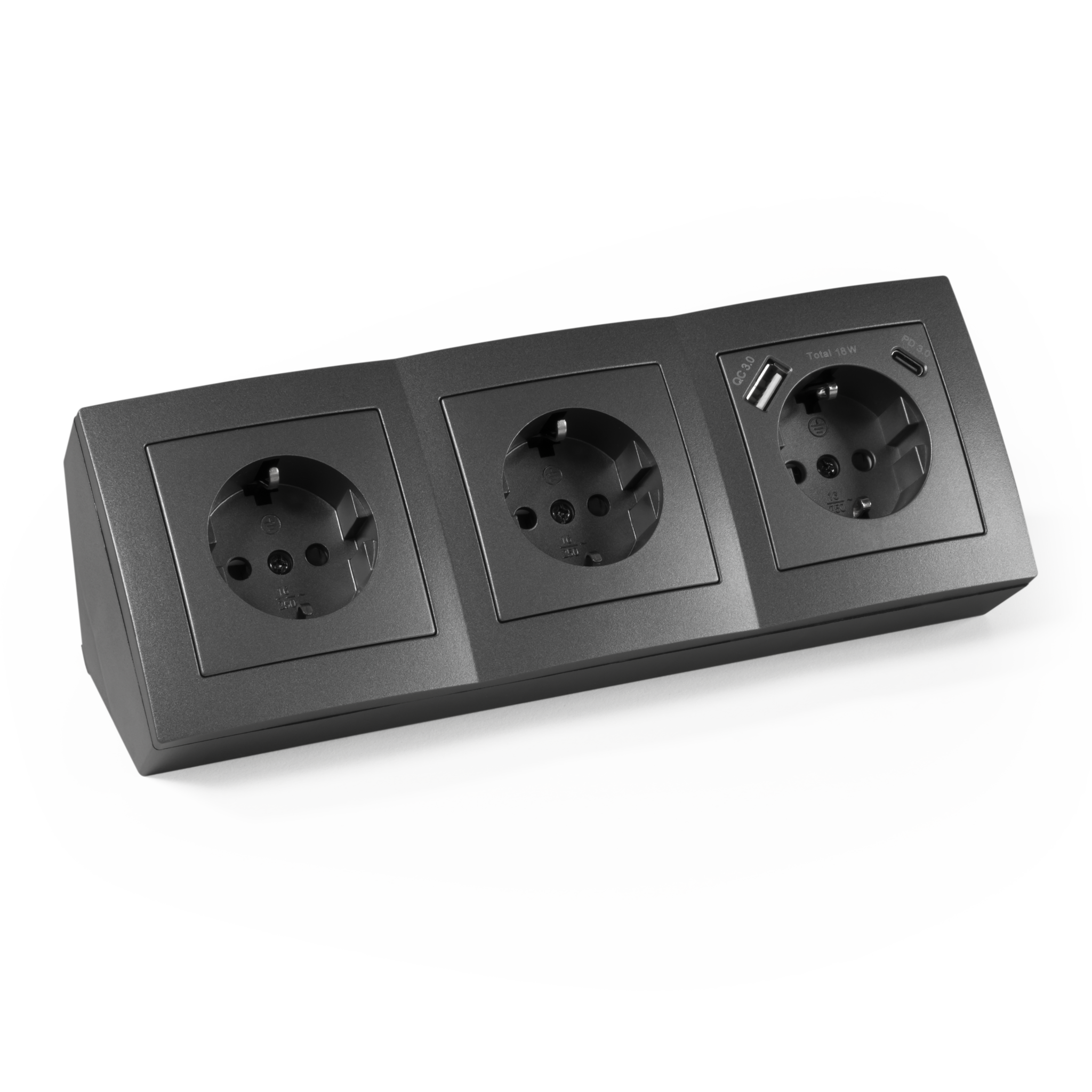 Steckdosenblock McPower ''Flair'' anthrazit, 3-fach Schutzkontakt + USB-C / USB-A