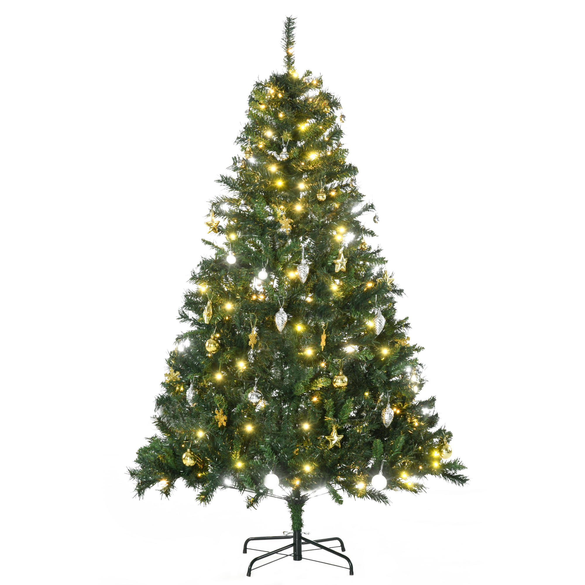 Künstlicher Weihnachtsbaum 180 cm künstlich Tannenbaum mit LED Beleuchtung, Kugeln, Christbaum mit 745 Spitzen, Weihnachtsdeko inkl, Metallständer für Drinnen