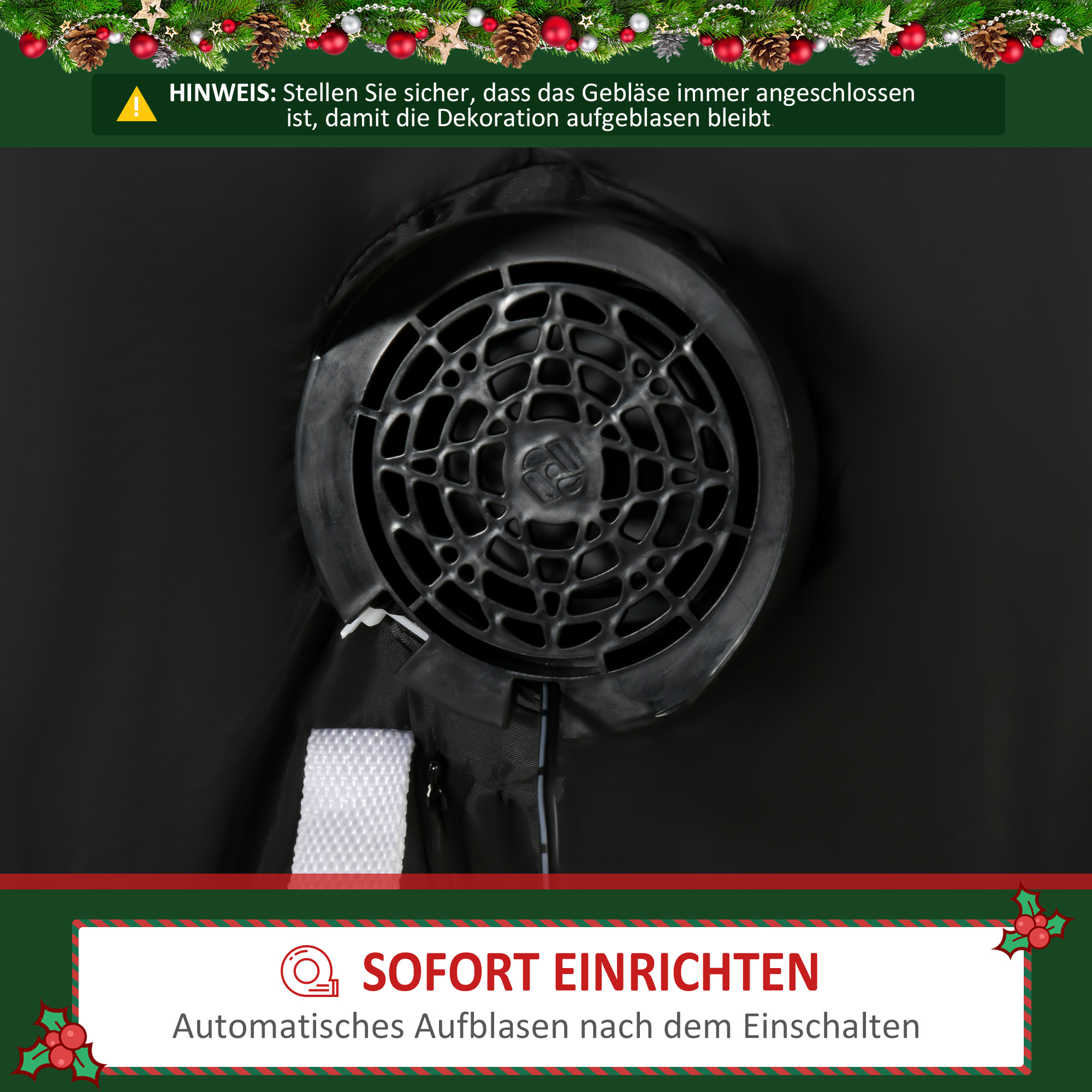 Weihnachtsmann, 2,40 m groß, mit LED-Beleuchtung, selbstaufblasende Gartendeko