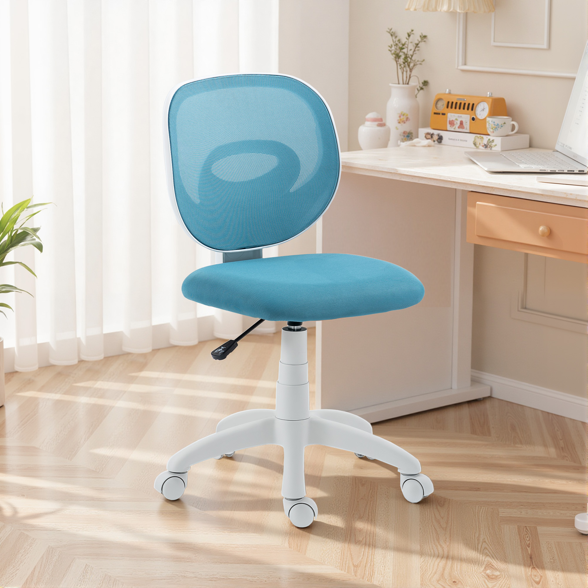Bürostuhl Ergonomischer Schreibtischstuhl mit C-förmiger Rückenstütze, Höhenverstellbar Blau