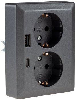 MILOS Schutzkontakt-Steckdose 2-fach - 250V~/ 16A, 1x UP, USB A+C/PD, anthrazit