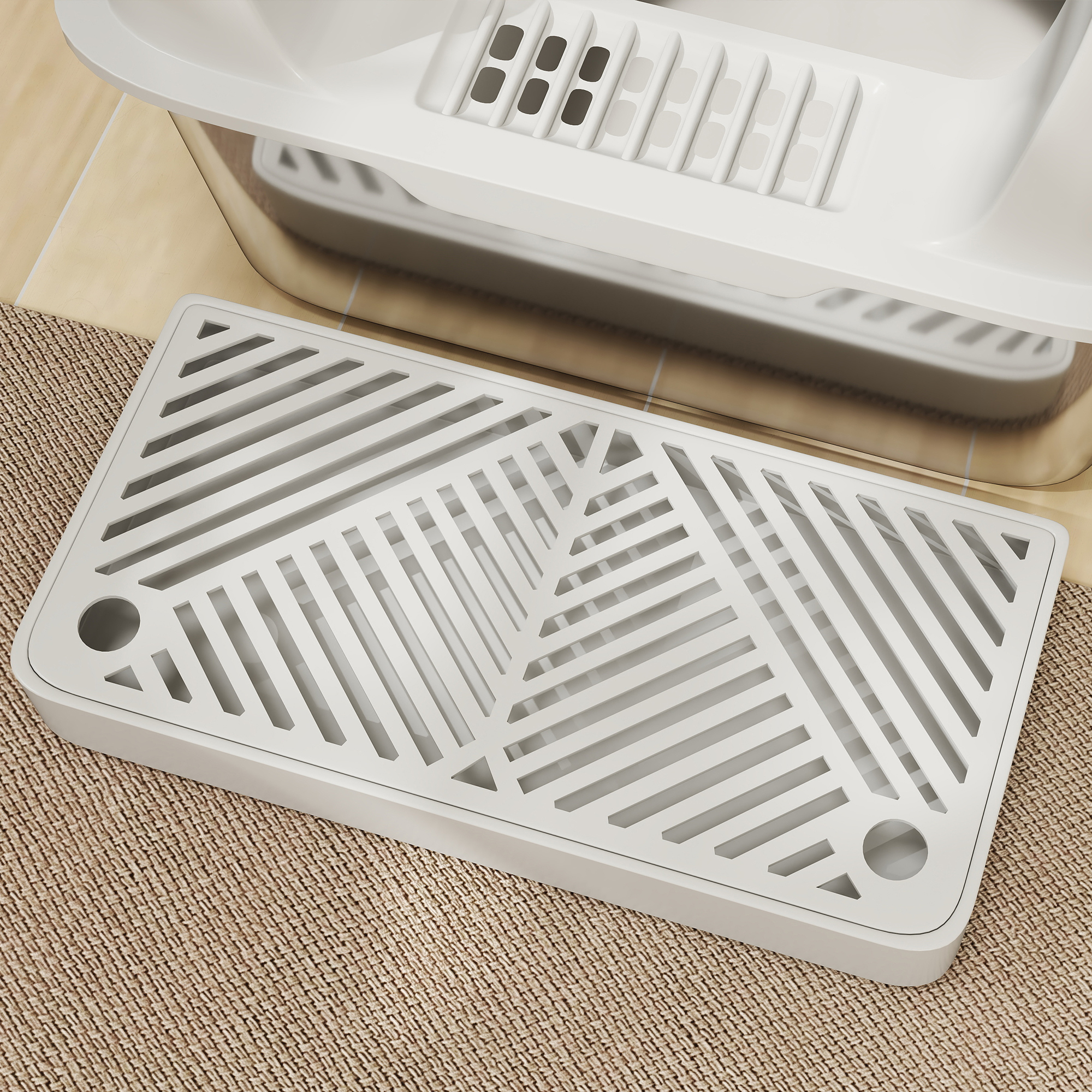 Katzentoilette, Katzenklo, Edelstahl, hohe Wände, Aufbewahrungsbox, Hellgrau