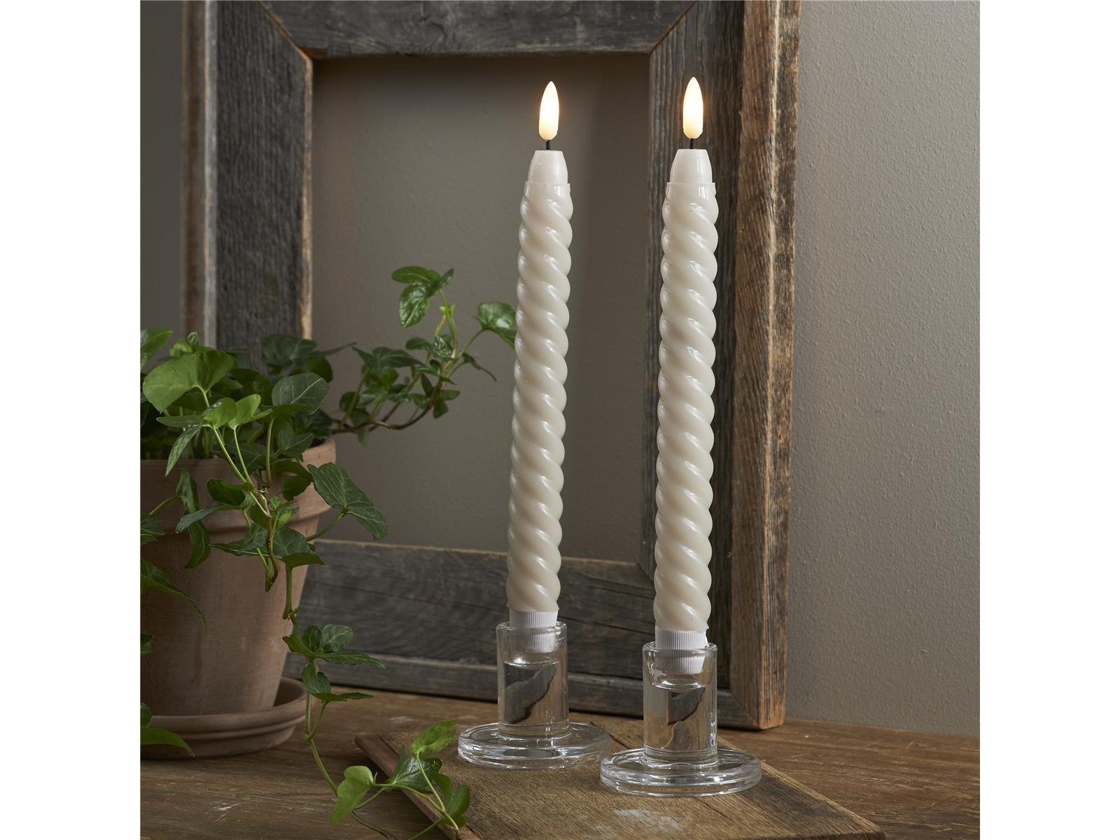 LED Echtwachs-Kerze ''Flamme Swirl Antique'', beige, Spiraloptik, 25x2.3cm, Timer, 2er-Set