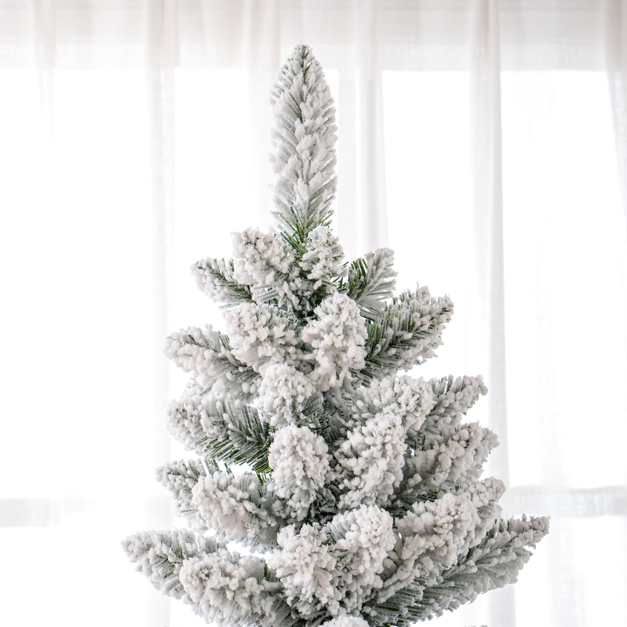 Künstlicher Weihnachtsbaum, flammenhemmend, mit Kunstschnee, schlank, Stahlfuß, 75 x 210 cm, Grün
