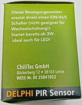 DELPHI Bewegungsmelder 160°, weiß - LED geeignet,  250V~, Unterputz, 2-Draht