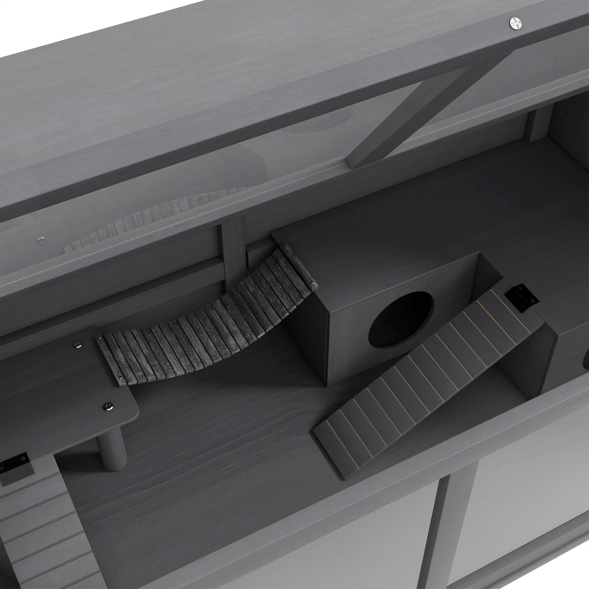 Kleintierkäfig Nagerkäfig, mit Zubehör, Tannenholz,100 cm x 52 cm x 50 cm, Grau