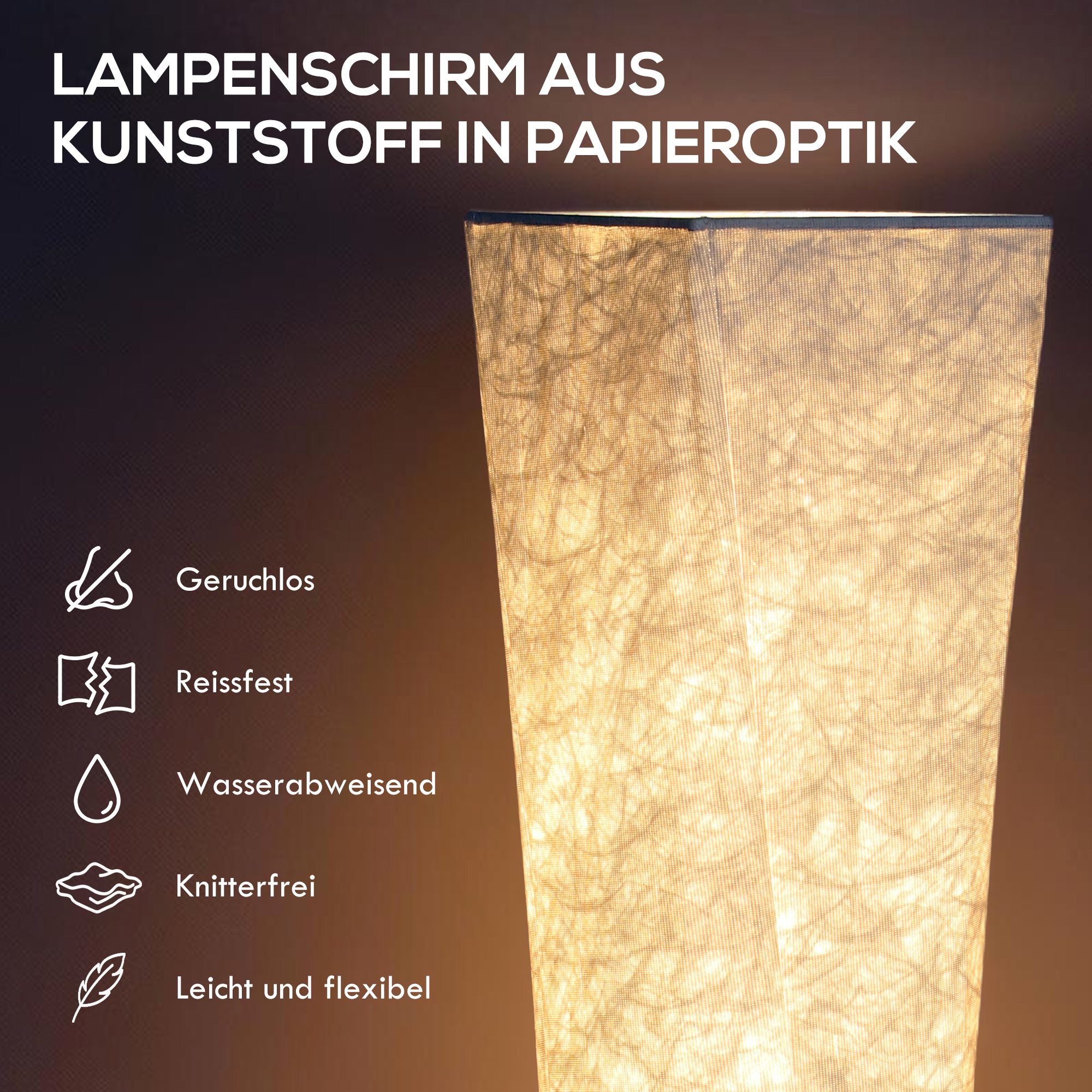 Stehlampe mit Papierschirm, Fußschalter, 3 Helligkeitsstufen, Weiß