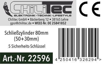Schließzylinder 80mm (50+30mm), Profil-Zylinder, 5 Sicherheits-Schlüssel