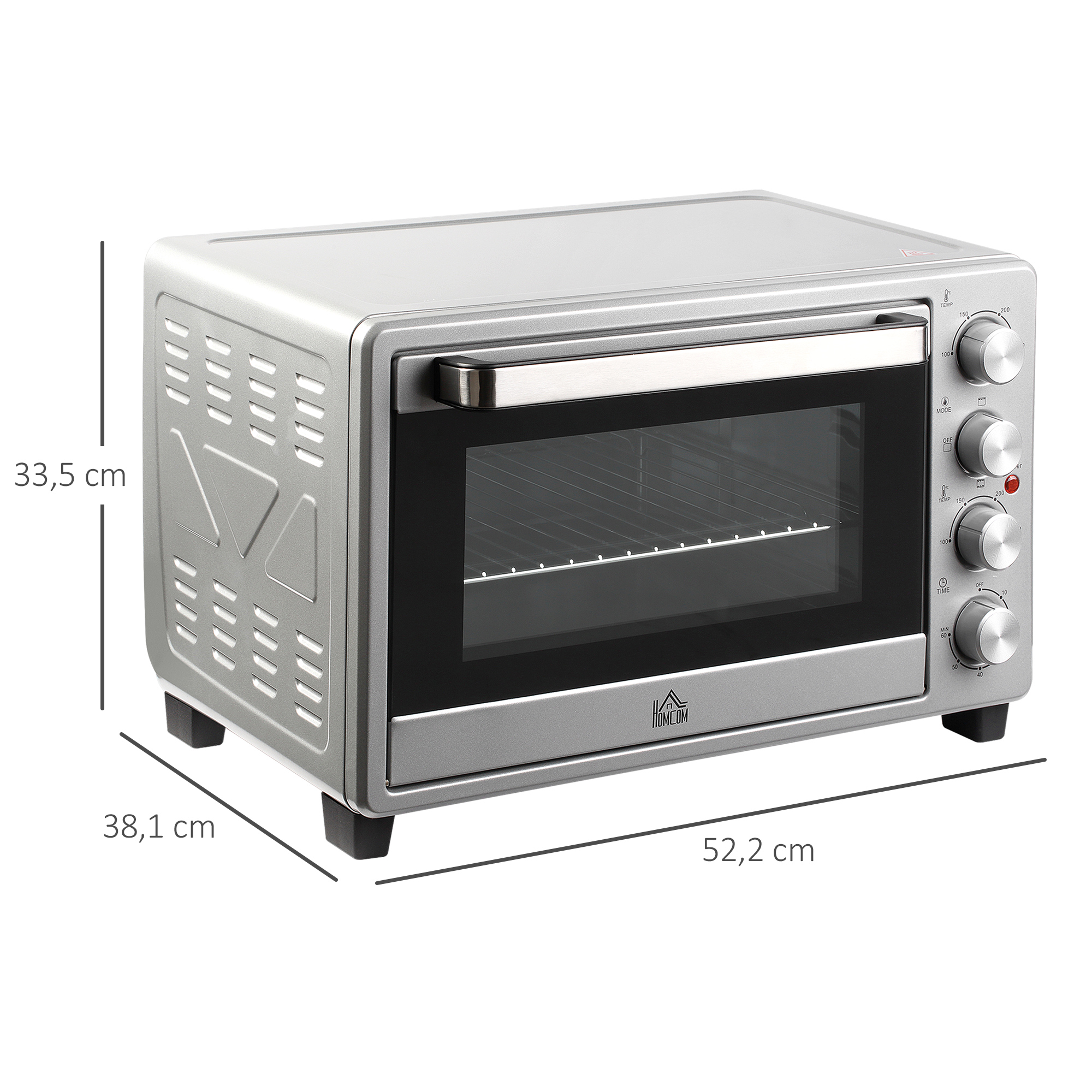 Mini Backofen 32L 100 °C-230 °C 1600 W Mini Ofen mit Backblech Krümelblech Grillrost und 3 Kochmodi Pizzaofen mit Timer Backblech-Griff Edelstahl Silber