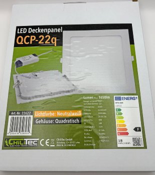LED Licht-Panel "QCP-22Q", 22,5x22,5cm - 230V, 18W, 1650 Lumen,4200K /neutralweiß
