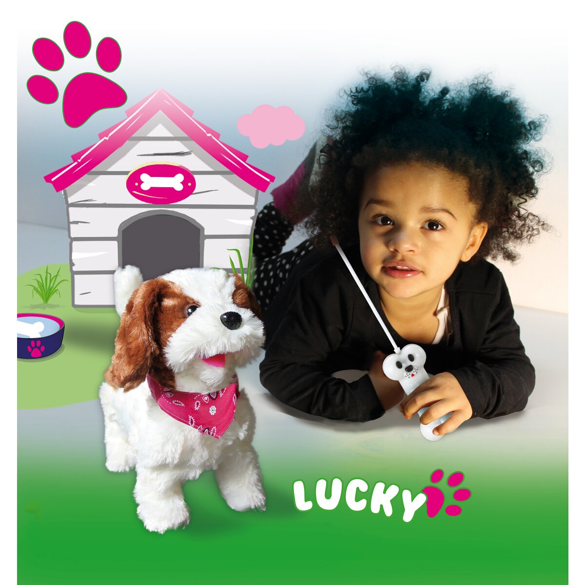 Lucky RC Plüschhund Weiss/Braun 27MHz