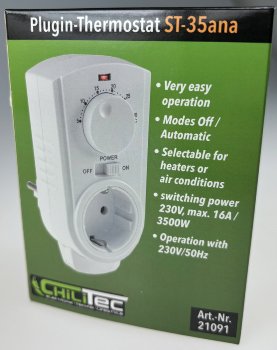 Steckdosen-Thermostat "ST-35 ana" - max. 3500W, 5-30°C, AUS/AUTO, 230V
