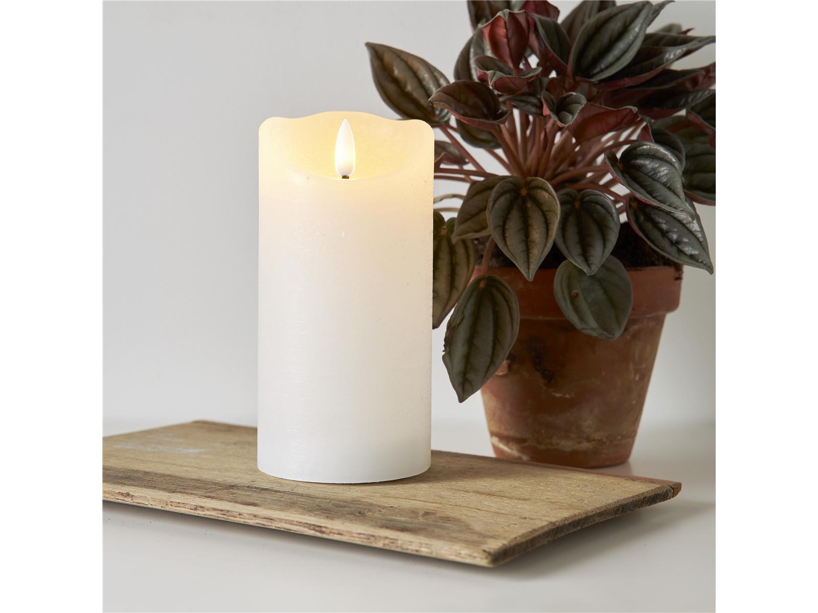 LED Echtwachs-Kerze ''Flamme Rustic'', weiß, 15x7.5cm, Timer