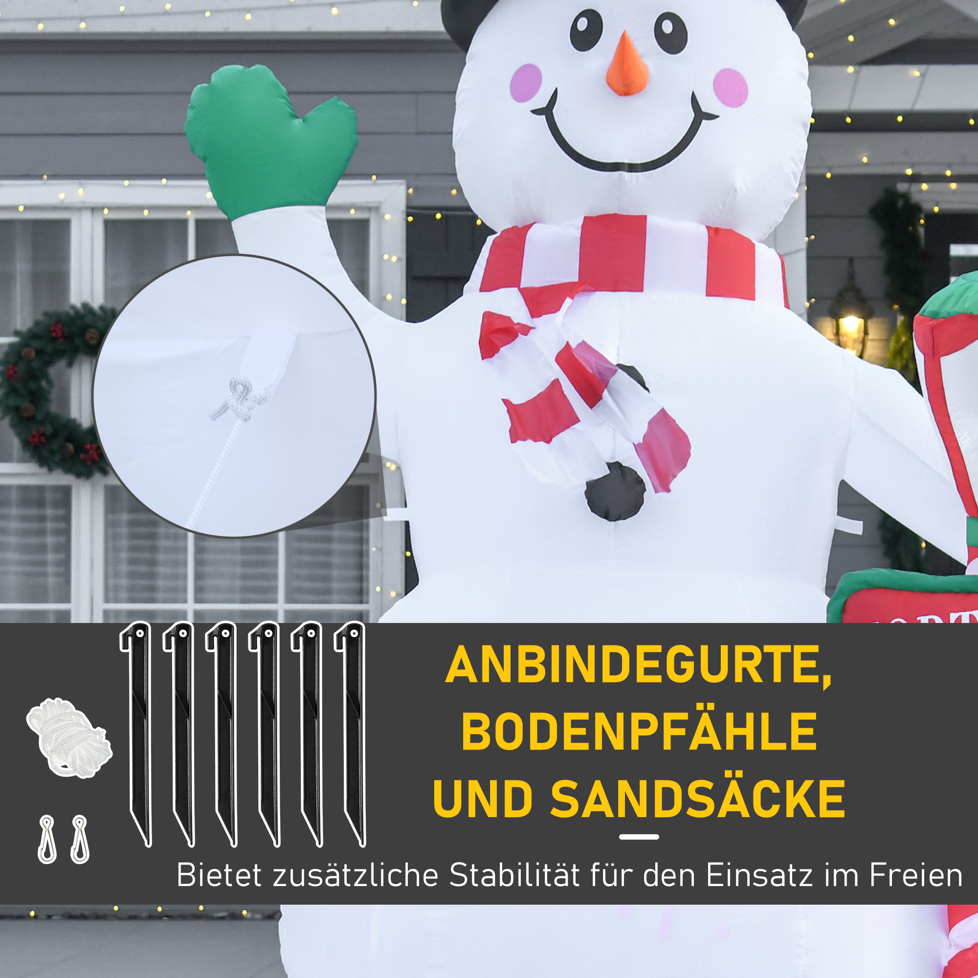 Weihnachtsdeko, aufblasbarer Schneemann, 2,4 m, LED-Beleuchtung, Gebläse, Weiß
