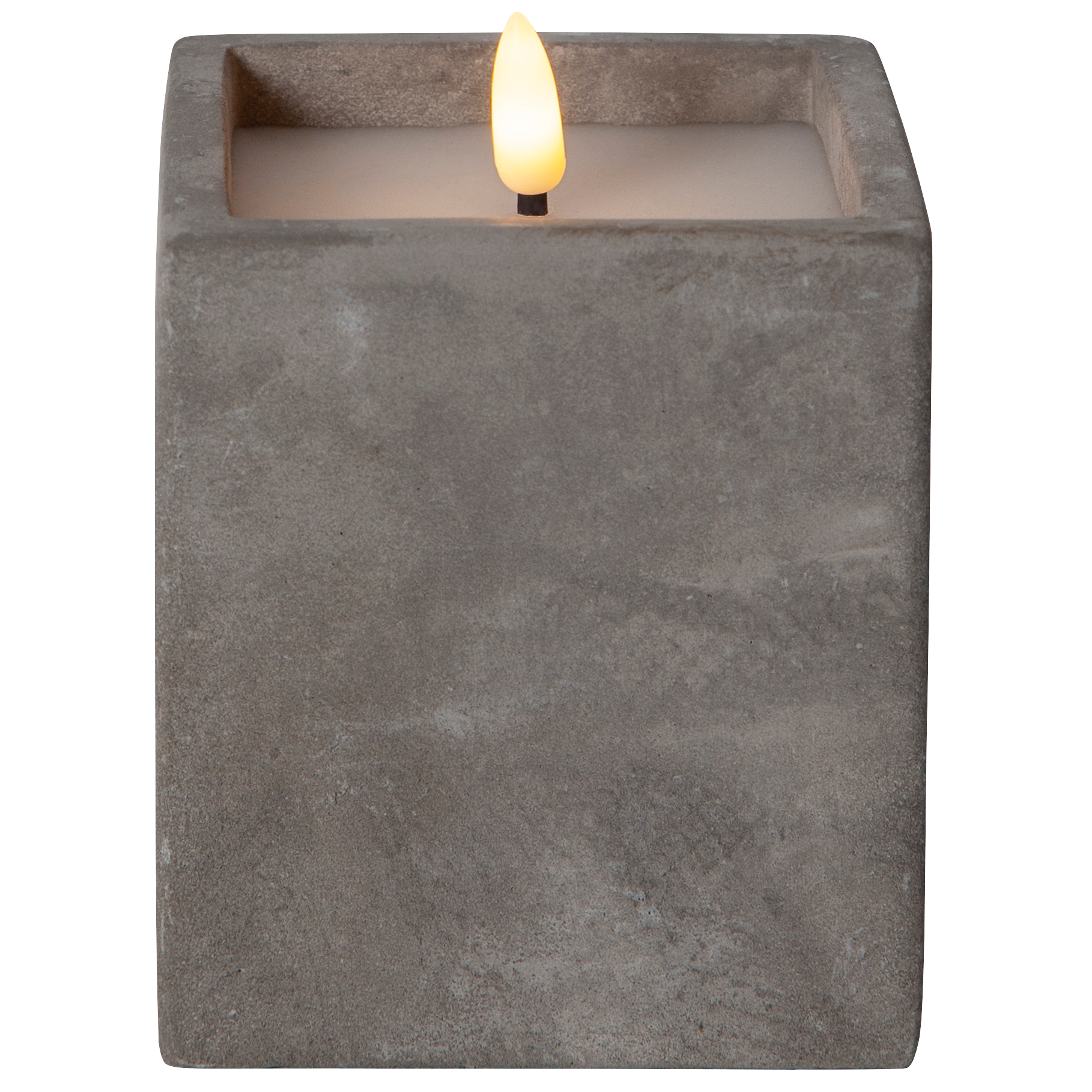 LED Wachskerze ''Flamme Cem'', zementfarben, flackernd, 8,5x11,5cm