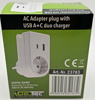 Zwischenstecker mit USB Duo-Ladegerät - 230V/3680W, USB-A /USB-C 5,0V/3,4A