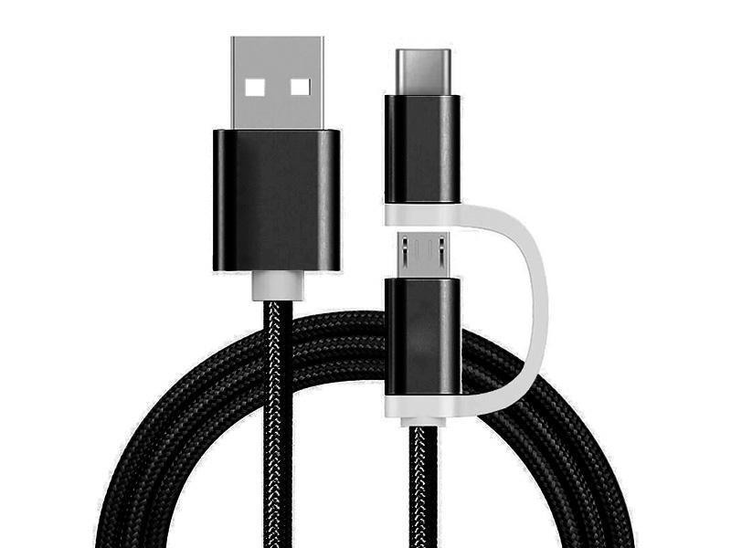 Ladekabel USB-A -> USB Micro & Type-C, 1m. schwarz