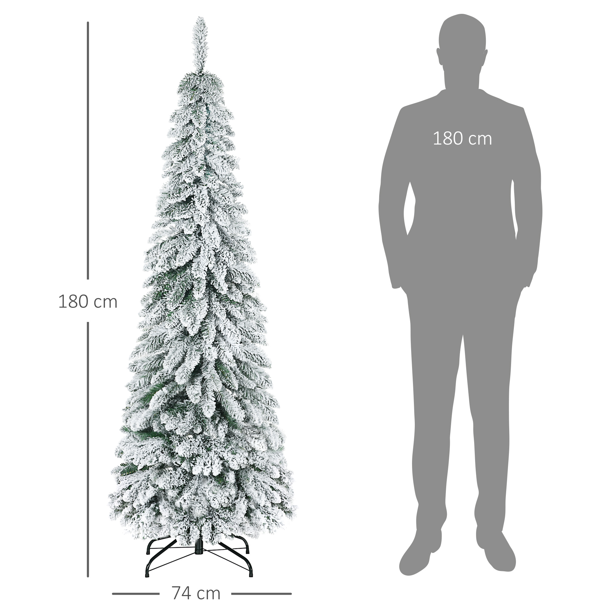 Künstlicher Weihnachtsbaum, 1,80 m, mit 523 Zweigen, Kunstschnee, lebensechtes Aussehen, schlanke Form