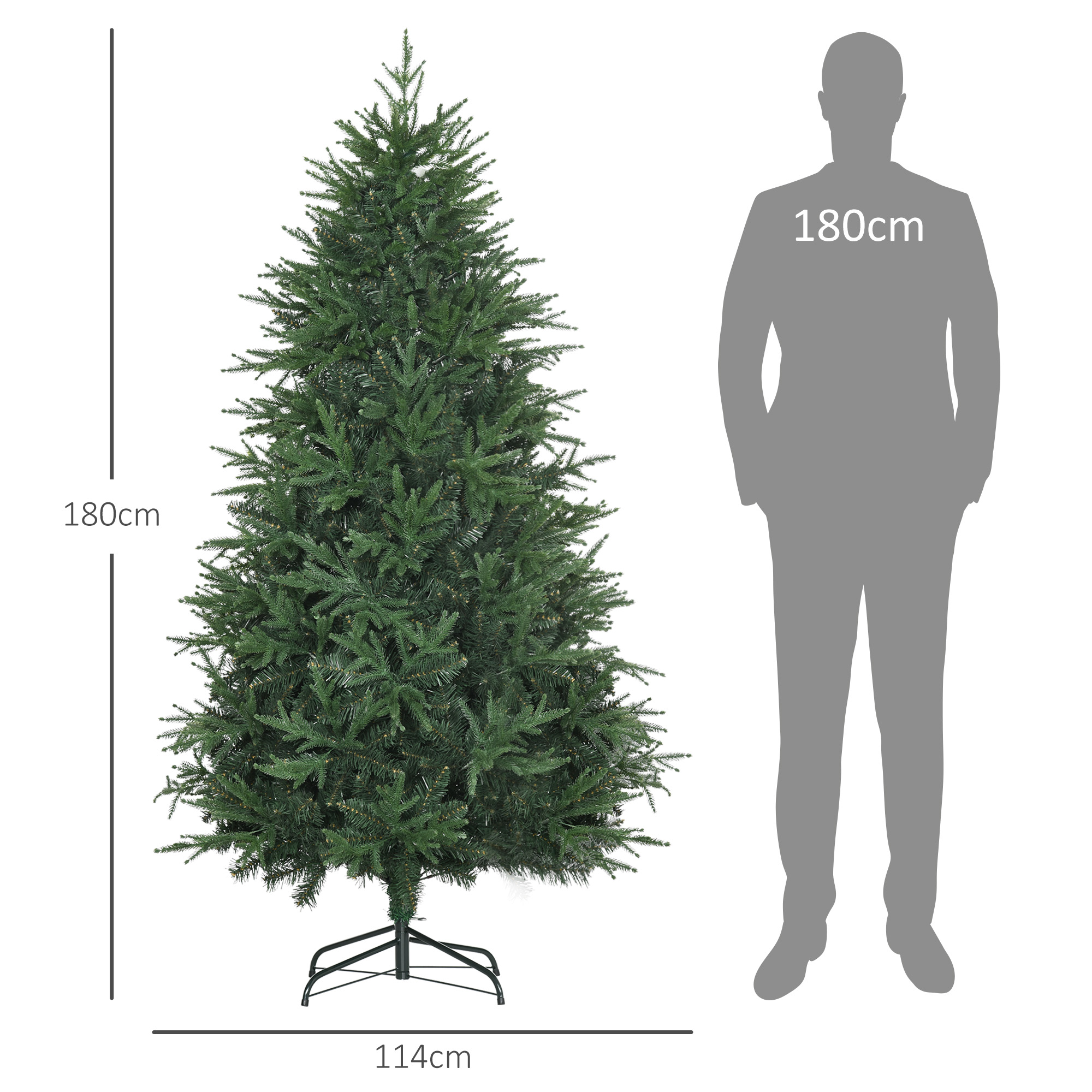 Weihnachtsbaum, Kunsttanne, realistisches Aussehen, schneller Aufbau, Kunststoff, Grün, 114 x 114 x 180cm