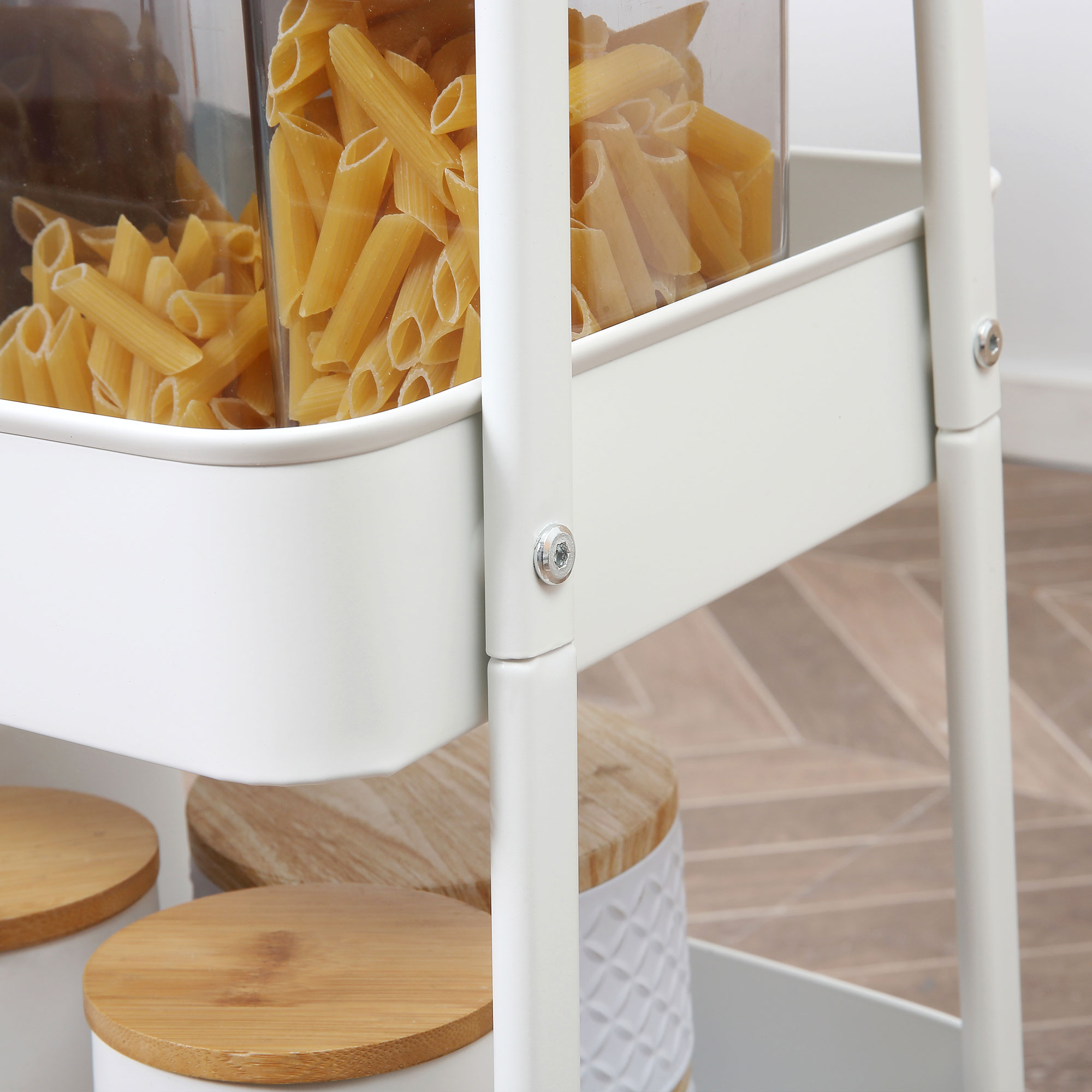 Servierwagen mit 3 Ebenen Küchenwagen mit Rollen Griff Küchenregal mit Korb und Deckel Rollwagen Allzweckwagen für Küche Büro Badezimmer, Weiß