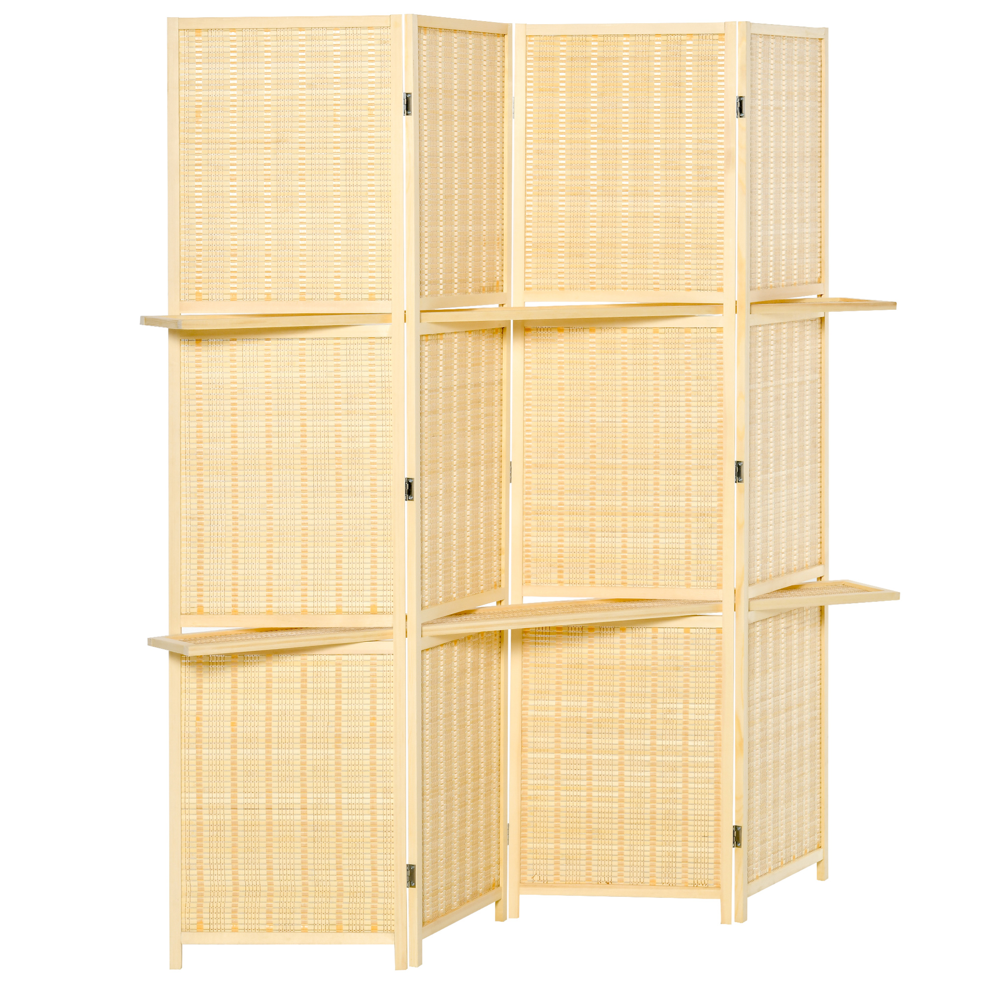 Raumteiler, Raumtrenner aus Bambus, 2 Regale, faltbar, Fußpads, Natur Raumteiler, Raumtrenner aus Bambus, 2 Regale, faltbar, Fußpads, Natur