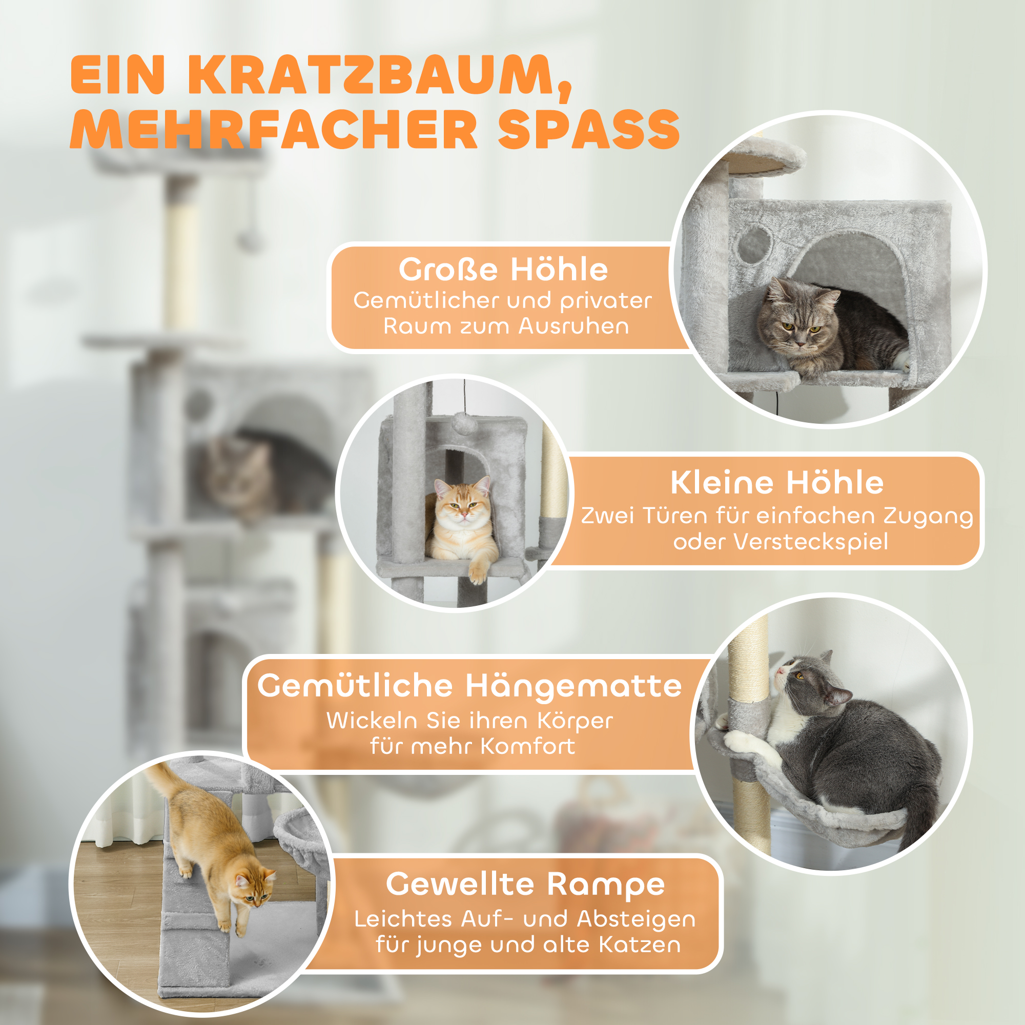 160 cm Katzenkratzbaum, mehrere Ebenen, Sisal-Kratzpfosten, Höhlen, Plüsch-Plattformen, Hängematte, Leiter, Spielbälle