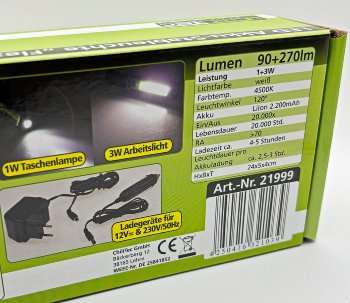 LED Stableuchte mit Akku "FlexiLED 300" - LiIon Akku, Magnethalter, 3W, 270lm,IP44