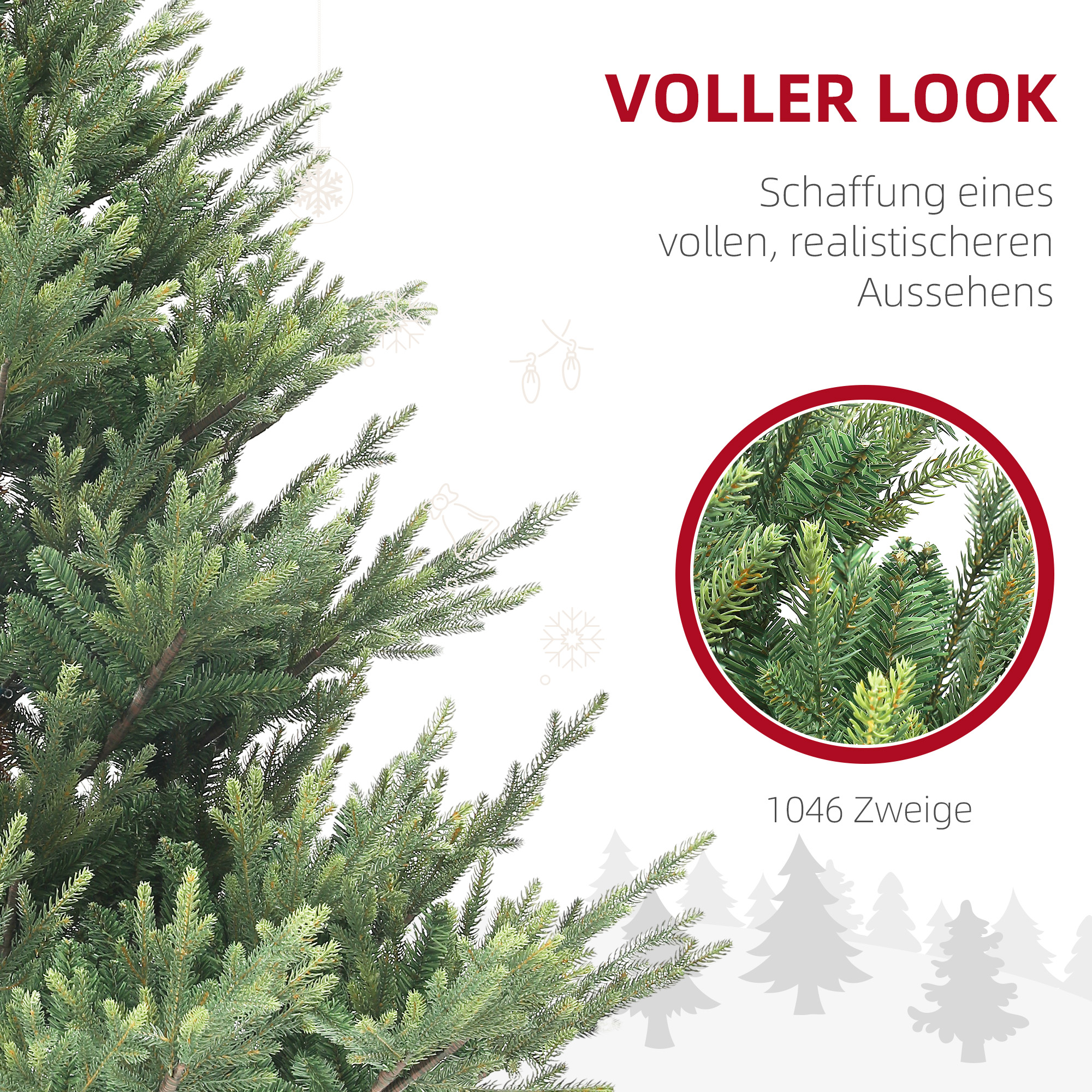 Künstliche norwegische Fichte, Weihnachtsbaum mit 1046 Spitzen, Metallsockel, Grün