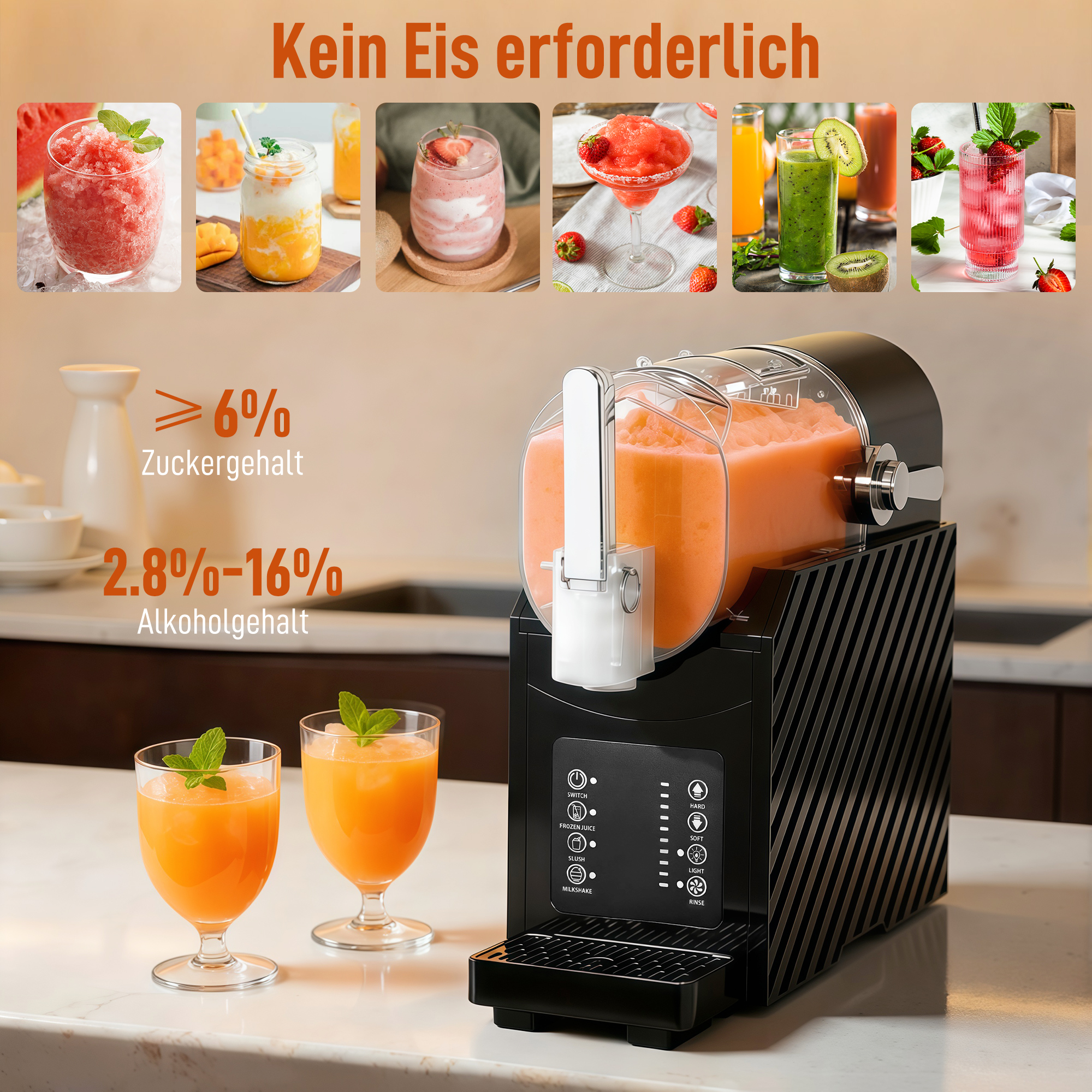 Slushy-Maschine, schnelle Kühlung, Rührfunktion, 2,4 L, Lichtfunktion, Schwarz