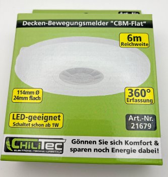 Decken-Bewegungsmelder "CBM-Flat" 360° - LED geeignet, 6m Detektion, 2000W, weiß