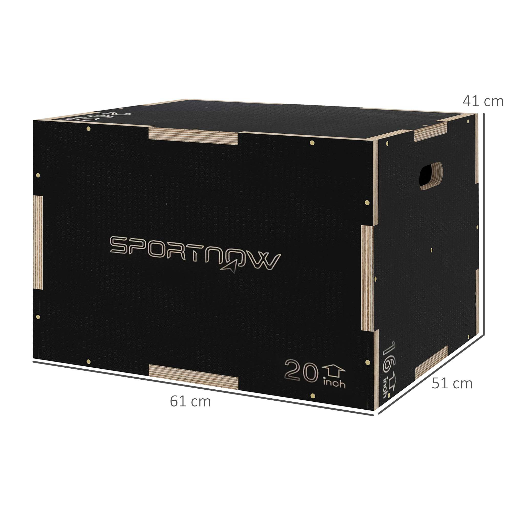 Plyo-Box/Sprungbox, robust, 61 x 51 x 41 cm, Schwarz, Griff 10x3,5 cm, bis 120 kg