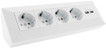 4-fach Steckdosenblock + 2x USB, weiß - 250V~/ 16A, Aufbaumontage, USB 3,1A