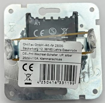 DELPHI Wechsel-Schalter, UP, silber - 250V~/ 10A, Steckanschluss, ohne Rahmen