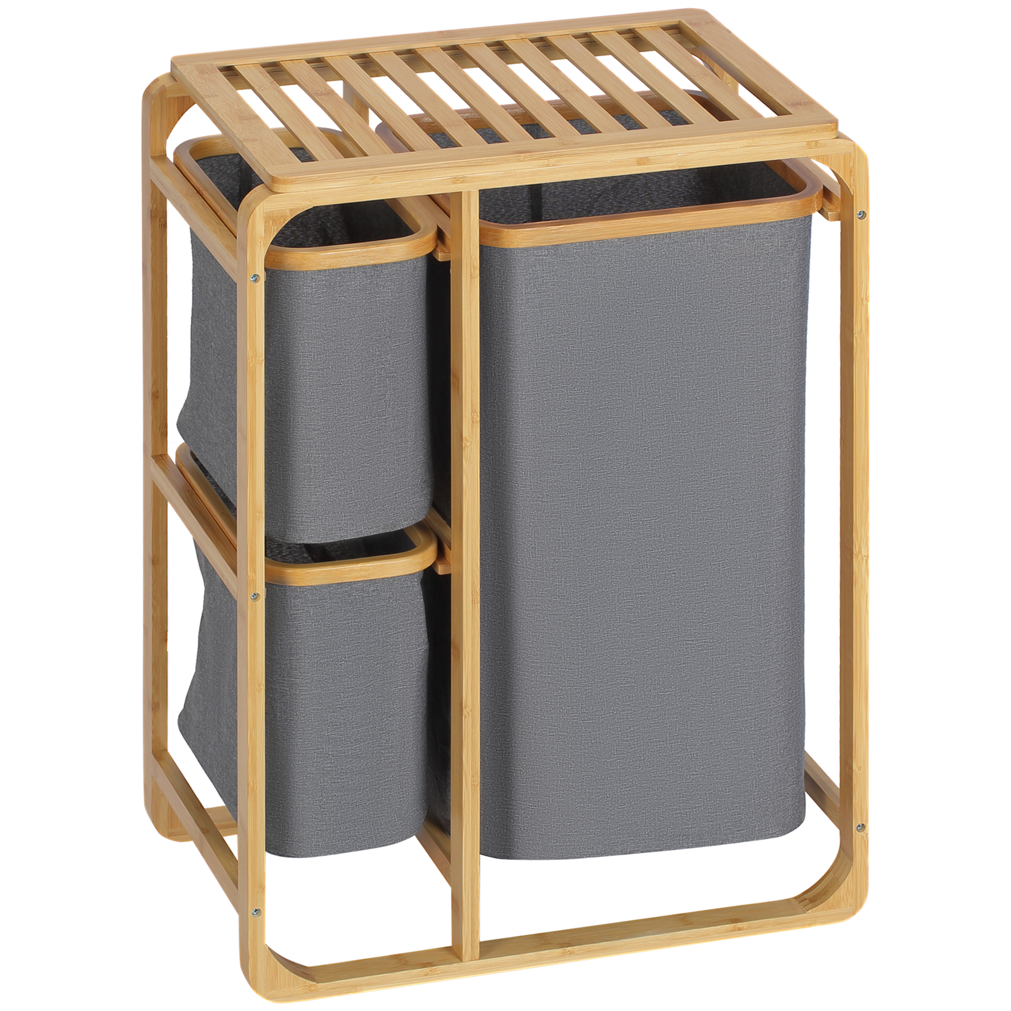 Wäschekorb aus Bambus , 3 abnehmbare Körbe 50 cm x 32 cm x 69,7 cm Natur Grau Wäschekorb aus Bambus , 3 abnehmbare Körbe 50 cm x 32 cm x 69,7 cm Natur Grau