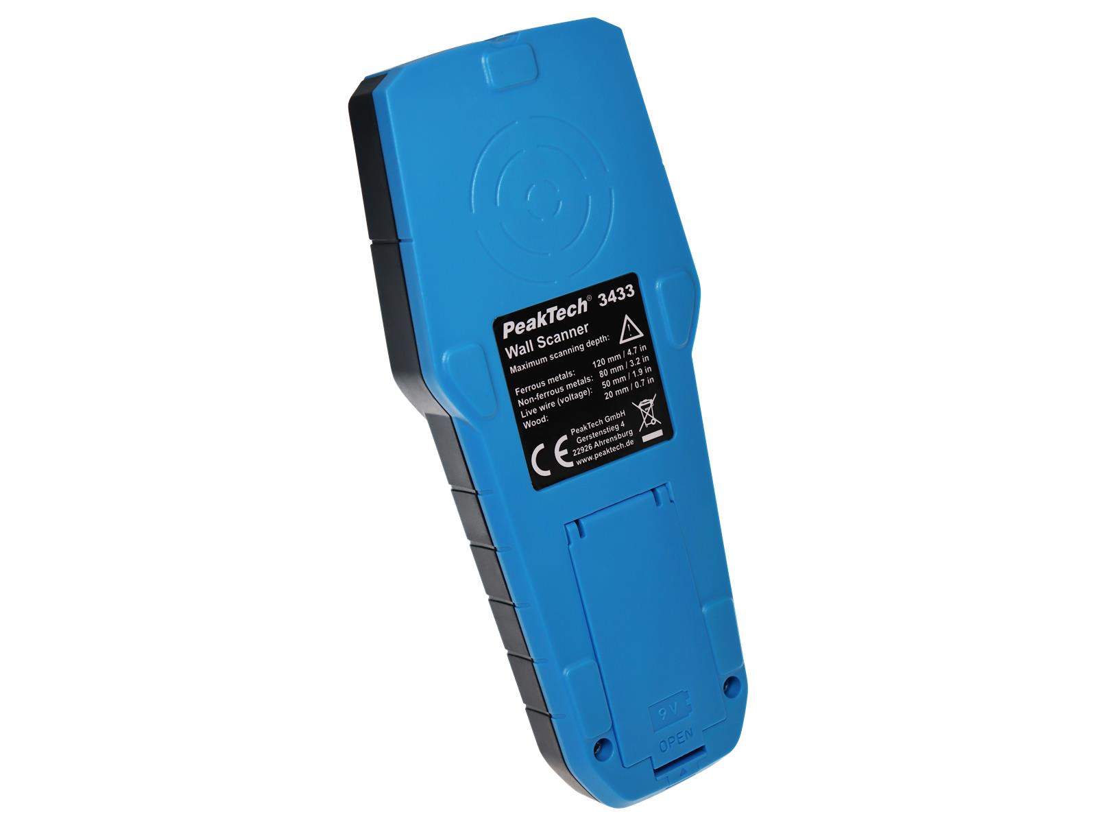 Digitaler Wandscanner PeakTech ''P3433'', LCD Anzeige, IP54, mit Tragetasche