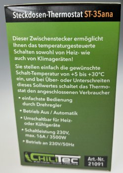 Steckdosen-Thermostat "ST-35 ana" - max. 3500W, 5-30°C, AUS/AUTO, 230V