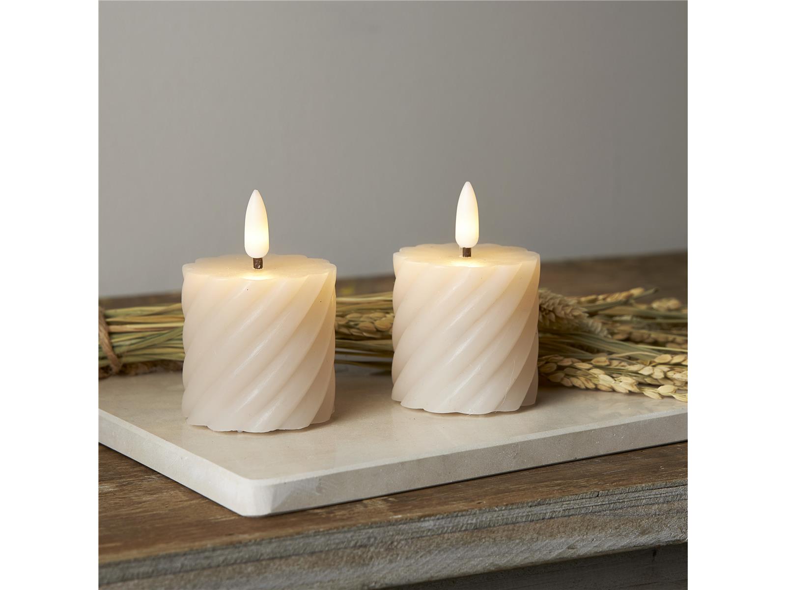 LED Echtwachs-Kerze ''Flamme Swirl Votive'', 2er-Set, beige, Spiraloptik, 5x7.5cm