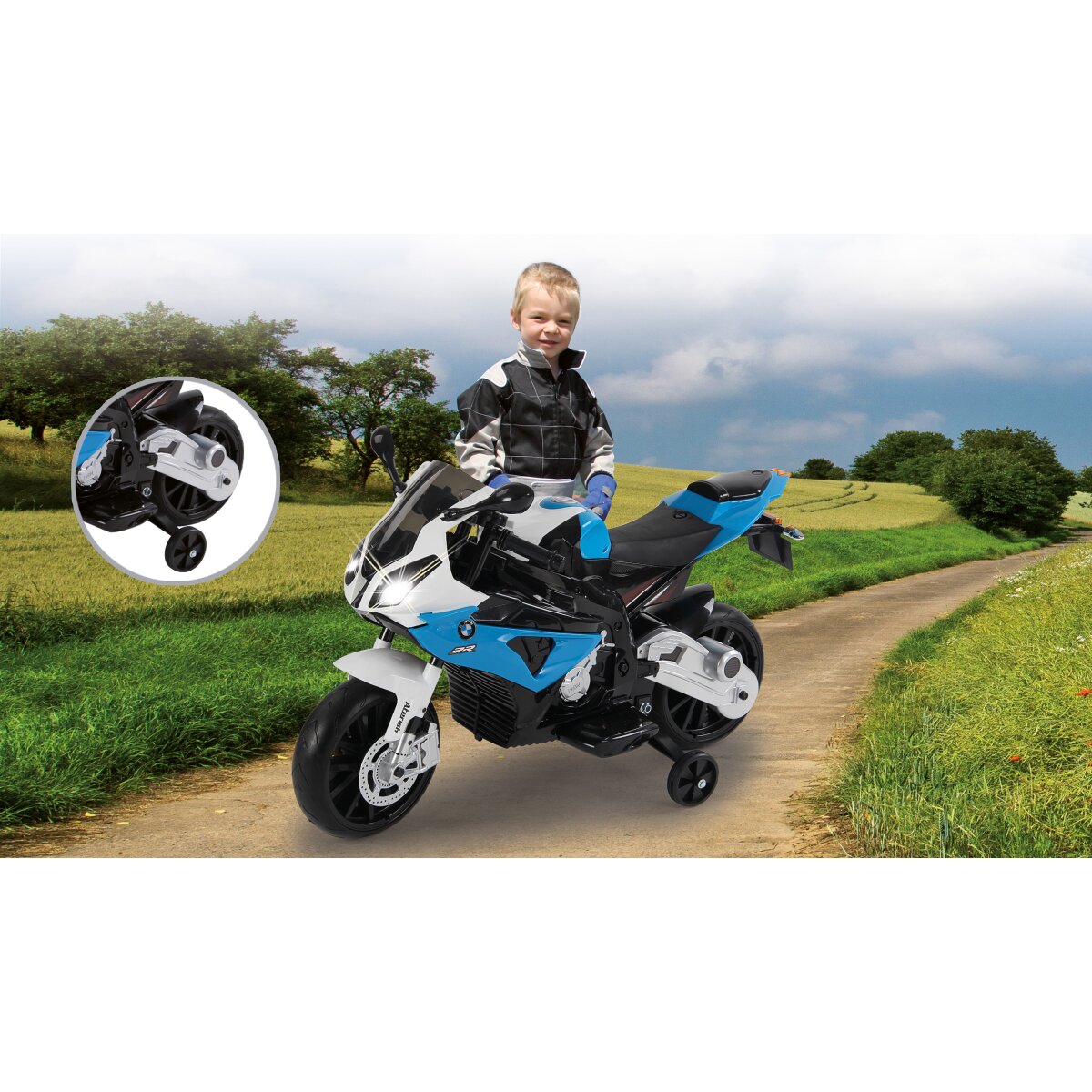 Elektro-Kinderfahrzeug Motorrad BMW S1000RR blau 12V