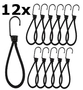 Spanngummi mit Haken, 12er Pack - Extra stark, Länge 12cm, schwarz