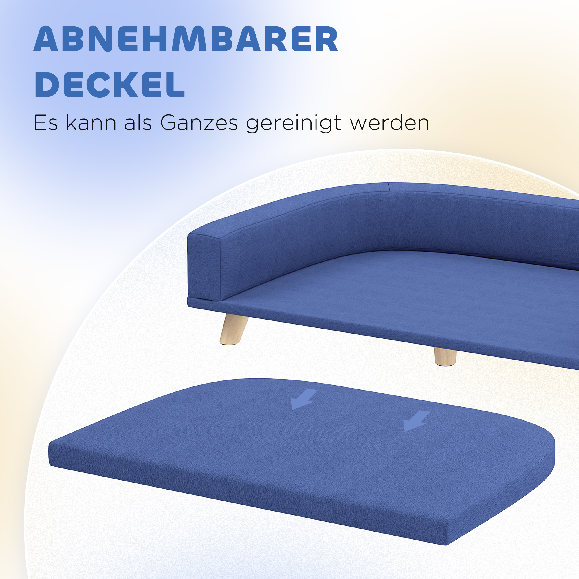 Hundebett Hundesofa Haustiersofa, Eukolyptusholz, 98 x 67 x 25 cm, Blau