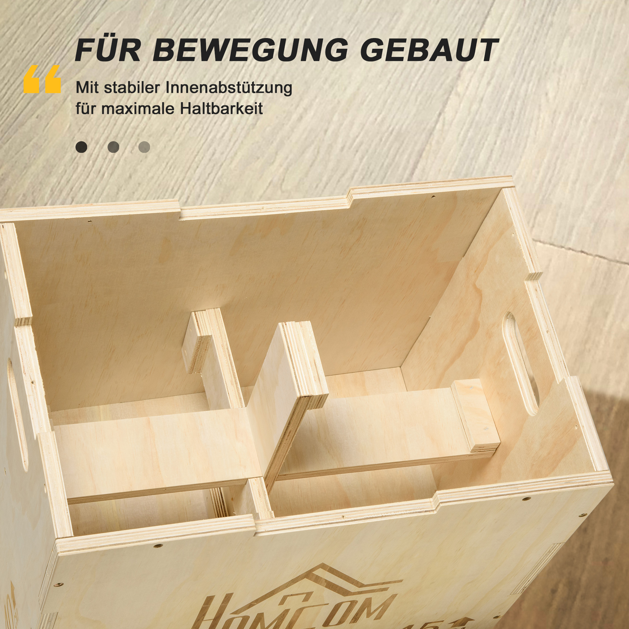 Plyo Box, Sprungbox aus Holz, Plyometric Plattform mit Griff für Zuhause, 45 x 40 x 60 cm, Naturholz