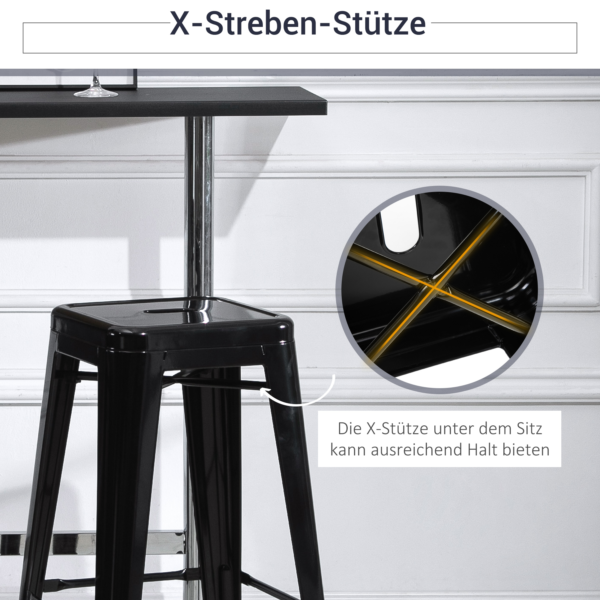 4er-Set Barhocker aus Metall, für drinnen und draußen, stapelbares Design, Schwarz